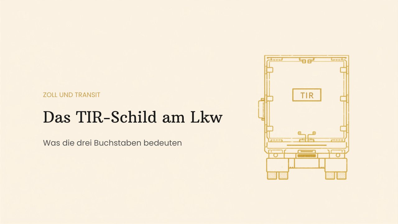 Lkw-Heck als Gold-Linienzeichnung mit TIR-Tafel an der Ladetür – Kennzeichen für das internationale Zoll-Versandverfahren im Straßenverkehr