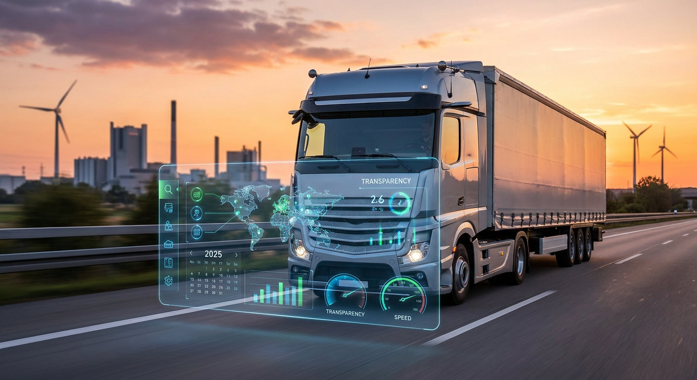 Logistikdienstleister auswählen: Der ultimative Ratgeber für Unternehmen 2025: LKW fährt bei Sonnenuntergang