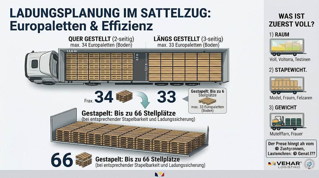 LKW mit Ladungsplanung – Europaletten im Sattelzug