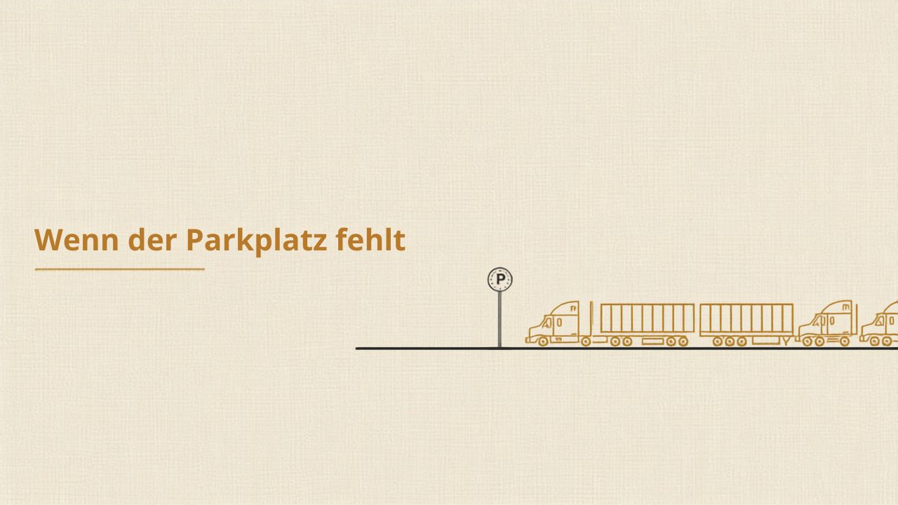 Übervoller Autobahn-Rastplatz mit ausgelastetem P-Schild – fehlende Lkw-Stellplätze verzögern Ruhezeiten und Lieferzeiten