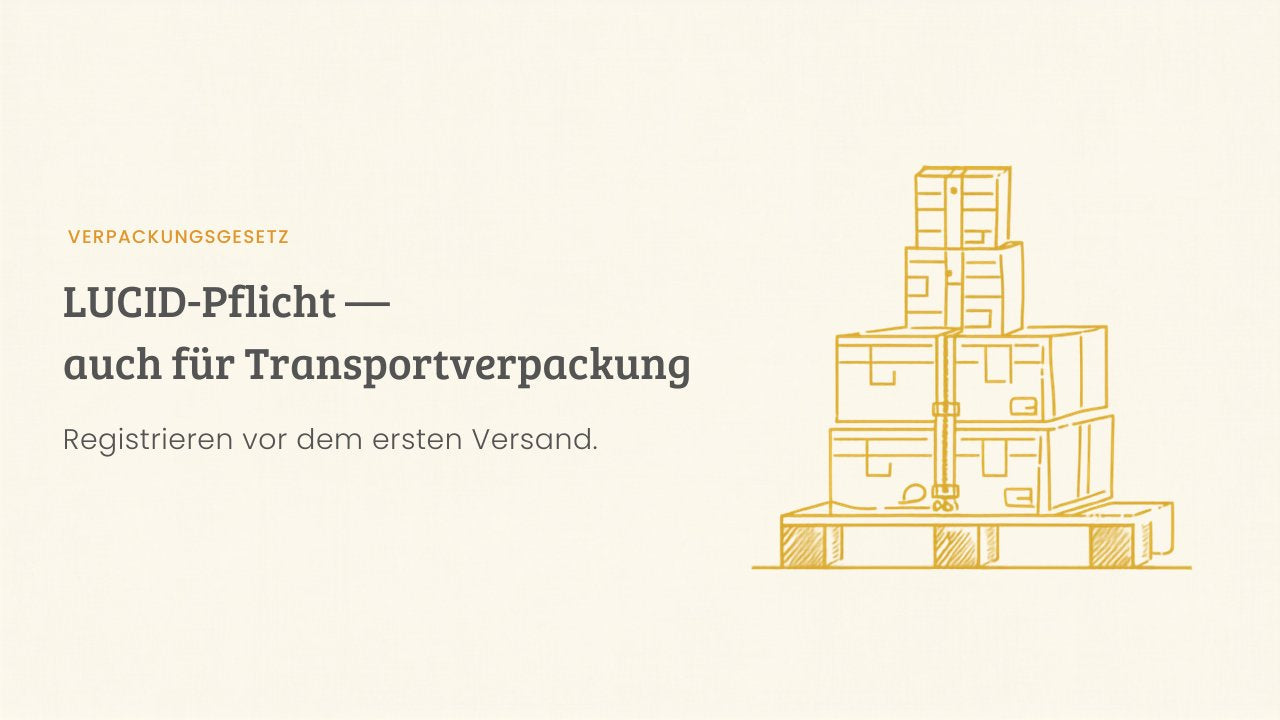 Palettierte, umreifte B2B-Transportverpackung im Versandbereich – Verpackungsgesetz und LUCID-Registrierung betreffen auch Transportverpackung