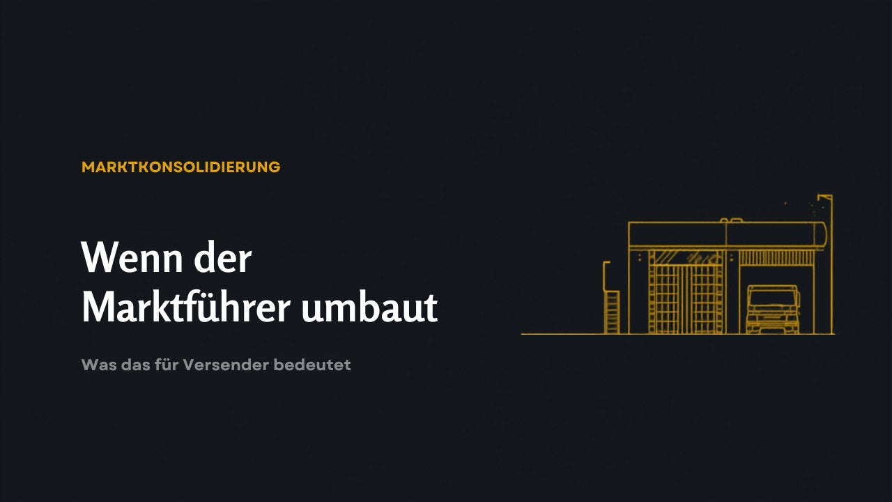 Umschlagterminal einer Spedition bei Nacht als Gold-Linienzeichnung – Symbol für den Umbau großer Transportnetze
