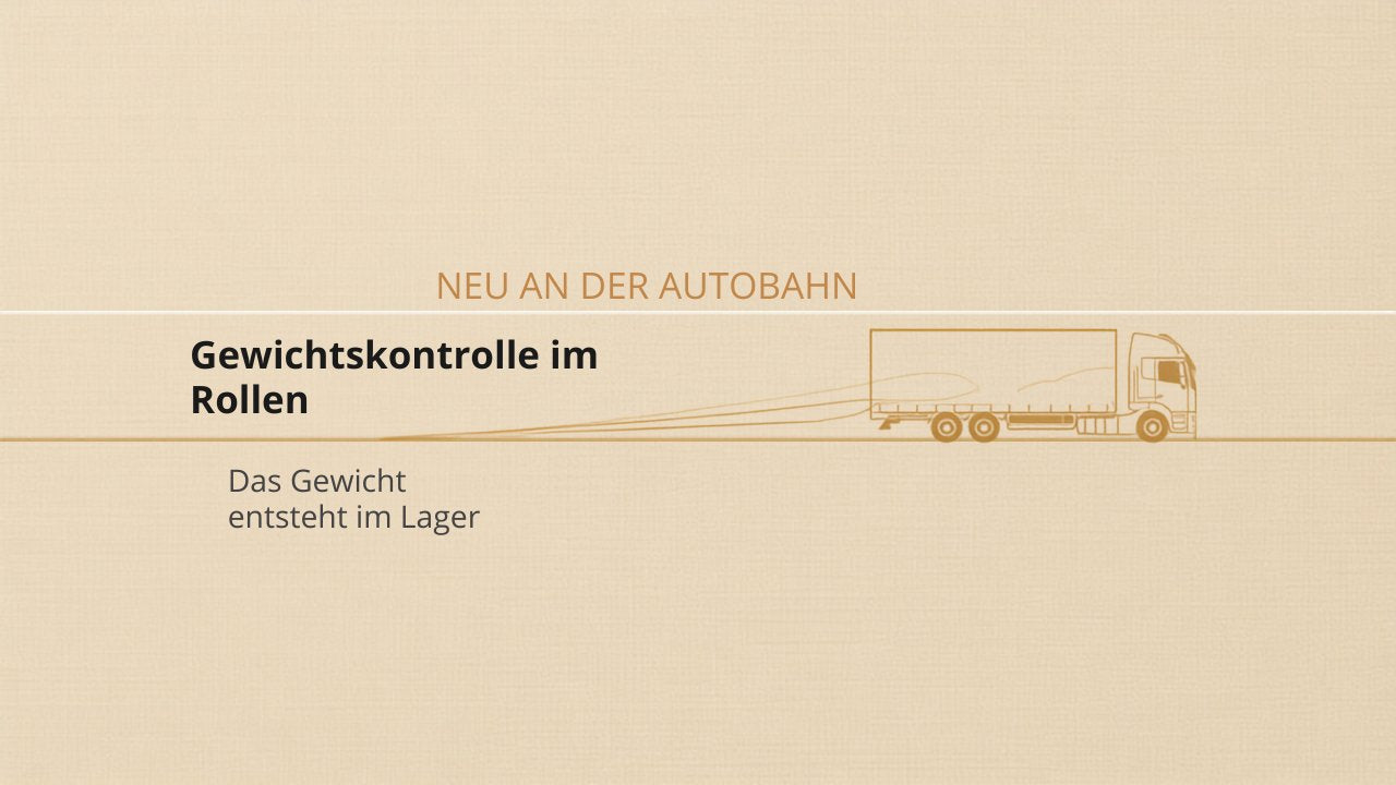 Lkw als Gold-Linienzeichnung im Rollen über einer Messstelle – digitale Gewichts- und Achslastkontrolle an der Autobahn