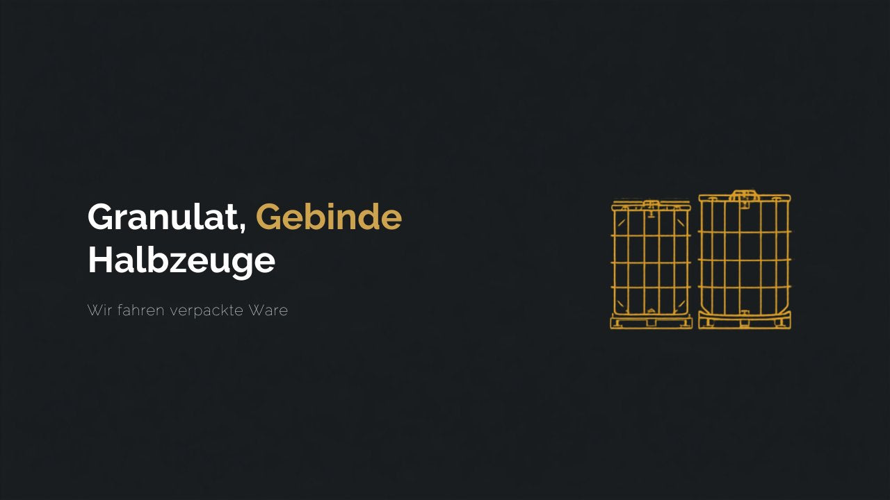 Zwei IBC-Container auf Paletten als Gold-Linienzeichnung – Transport von Granulat, Gebinden und Halbzeugen für die Kunststoff- und Chemieindustrie