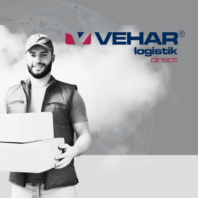 Zusteller mit Paket für den direkten LKW-Transport